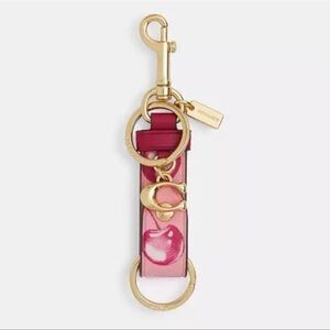 New Coach Trigger Tote/Bag Charm with Split Keyrings & Dog Clip (Cherry Print)